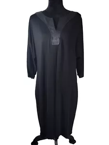 NWT CHICOS SIZE 2 (LRG) PONTE TRIMMED LEATHER BLACK DRESS BAT WING SLEEVES - Picture 1 of 12