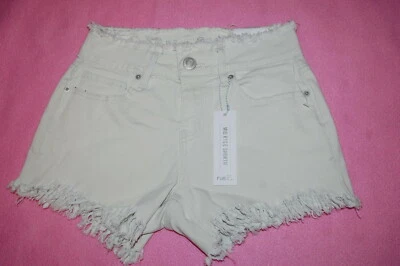 女式牛仔短裤浅色牛仔奶油色中腰磨损口音 4 码 — 第 1/2 张图片
