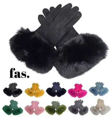 New Womens Warm Winter Gloves Ladies Suede Soft Faux Fur Fleece Lined Thermal UK - Image 1 of 2