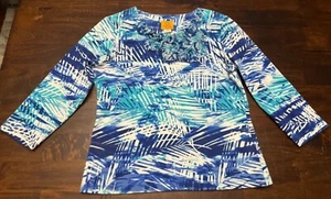 Ruby Rd Petite Turquoise Blouse w/ Stone Embellished Neckline Women’s size PS - Picture 1 of 4