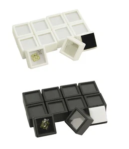 Pack of 10 Square Glass Top Gem Jars Reversal Black White Velvet Flocked Insert - Picture 1 of 19