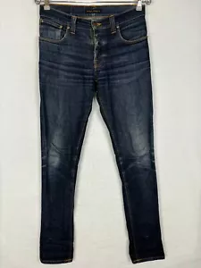 Nudie Jeans Co Mens Size 32x34 Mid Rise Whiskered Tapered Grim Tim Organic Denim - Picture 1 of 12