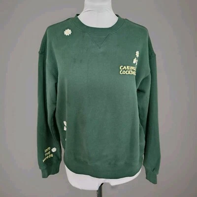 Wildfox Green Cabins and Cocktails Flower Embroidered Sweatshirt Womens Sz S Nwt - Image 1 of 4