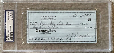 Baseball Hof'er Ralph Kiner Signed Check - Psa Authentic Auto! - Image 1 of 2