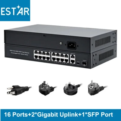 16 Ports Unmanaged Gigabit Fast Ethernet PoE Switch With SFP Optical Port 330W - Image 1 of 4