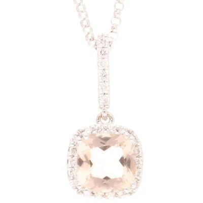 Colgante de diamantes y morganita de oro blanco de 18 quilates (8x17 mm) y cadena Belcher de 18" Foto 1 de 4