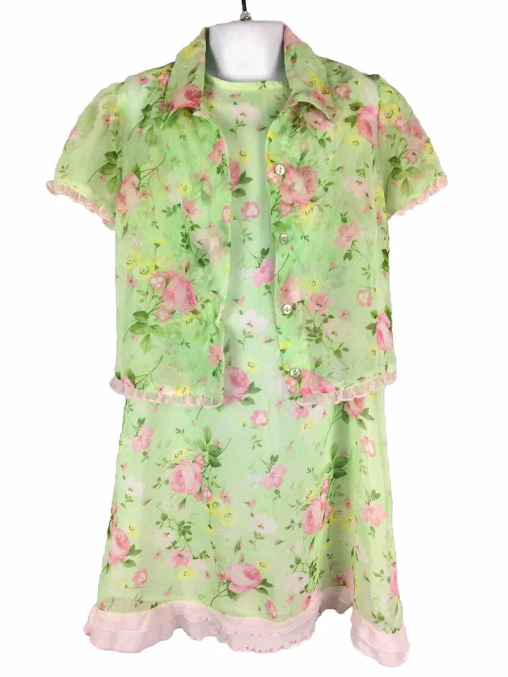 Hartstrings Girls Dress Size 6 / 6x Pink Green Floral Spring 2Piece EUC - Image 1 of 4