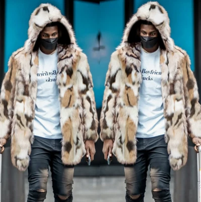 Mens Camouflage Casual Warm New Faux Fur Jacket Coat Trench Parka Winter Outwear - Image 1 of 4