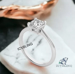 1 kt Asscher-Schliff echter Moissanit 14 kt Weißgold-Finish Solitär Ehering - Bild 1 von 1