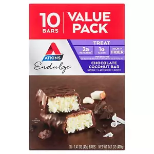 Atkins Endulge Treat, Chocolate Coconut Bar, Keto Friendly, 10 Ct (Value Pk) - Picture 1 of 8