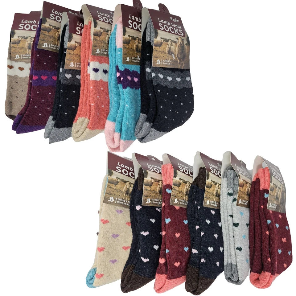 Mujeres Calcetines de Lana de Cordero Cálidos Invierno Bota Térmica Crew Damas Calcetines Corazones Estampados Foto 1 de 4