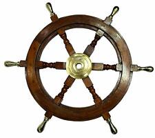 24" Vintage Nautical Brass & Brown Wooden Ship Wheel Collectible Wall Decor Gift