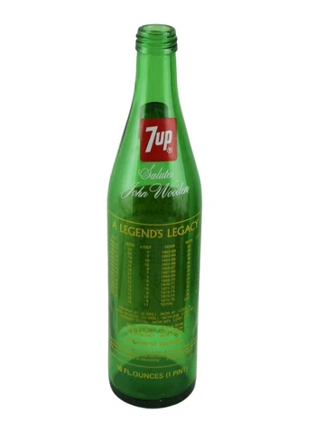 Vintage 1970s UCLA Bruins John Wooden 7UP Green Glass Soda Bottle Empty U20 Cover