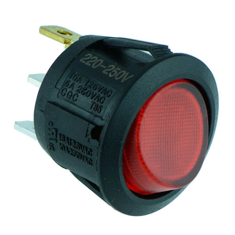 Red On-Off illuminated Round Rocker Switch Circular SPST 230V 10A R13-112B-02 - Image 1 of 1