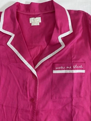 Kate Spade Dream A Little Dream 粉色纽扣睡衣睡眠上衣 Make Me Blush Lg — 第 1/4 张图片