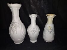 Lot Of 3 Antique Parian Vase White With Birds Grapes & Leaves As Is 