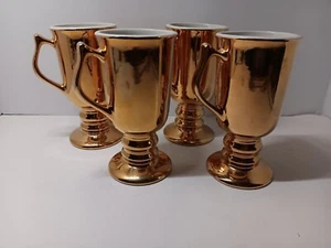 Hall Pottery Irish Coffee Mugs Cups Gold Pedestal Footed #1273 Retro look EUC!! - Picture 1 of 19