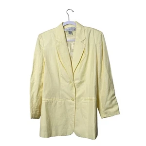 Vintage 90's Adolfo Studio Pale Butter Yellow Linen Blend Blazer Womens Size 14W - Picture 1 of 12