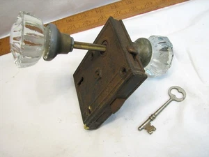 Vintage Eisen Türschlossset Beschlag Glasknauf Schloss Set mit Skelett Schlüssel - Bild 1 von 9
