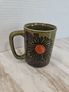 Brown Green Handmade Stoneware Ceramic Glazed Mug Tea Coffee Cup Flower - Picture 1 of 7