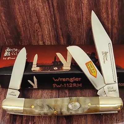 Steel Warrior SW112RH Stockman Folding Pocket Knife 4" Closed Rams Horn Handle  - Image 1 of 3