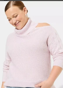 Torrid Women Barely Pink Cable Knit Turtleneck Cold Shoulder Pullover Sweater 2X - Picture 1 of 17