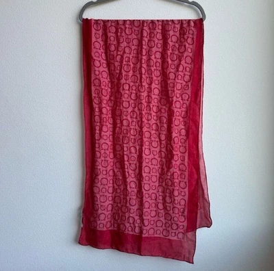 Bufanda Ligera Salvatore Ferragamo Gancini Logo Rojo Seda Algodón 64 X 18 Foto 1 de 4