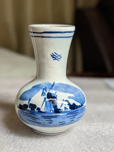Mini vaso vintage firmato Delft blu bianco scena mulino a vento - Foto 1 di 8
