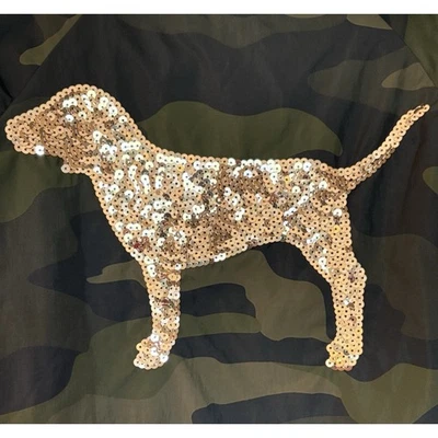 Victorias Secret Pink Bling Sequin Dog Logo Camo Jacket Windbreaker M / L Hood - Image 1 of 4