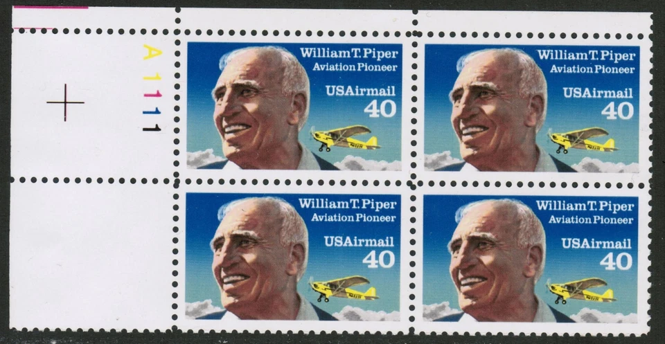 US USA Sc# C129 MNH FVF PL# BLOCK Perf 11 William Piper Cub Airplane - Image 1 of 1