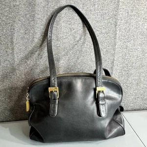 Ralph Lauren Satchel Bag Womens Black Leather Double Zip Top Handle Purse Gold - Picture 1 of 15