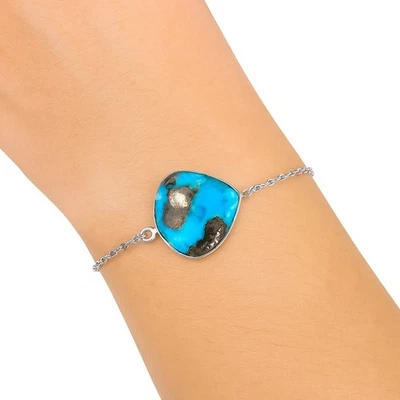 Браслет ювелирный из серебра 925 пробы с натуральной бирюзой Kingman с пиритом B-1023 - Изображение 1 из 4
