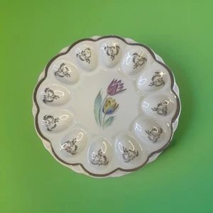 Steubenville de Pascua vintage / Plato de huevo clásico / Floral años 50. Borde dorado - Imagen 1 de 11