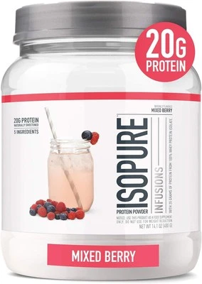 	Isopure Clear Whey Protein Mixed Berry 20 g de proteína 14,1 oz 16 porciones	 Foto 1 de 4