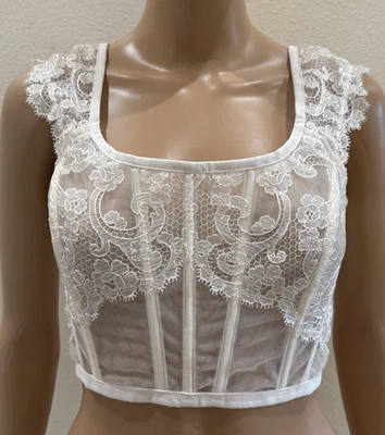Victoria’s Secret Dream Angels Corset Top  Boho Floral Embroidery Cap white M-DD - Image 1 of 4