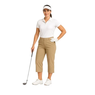 NEW Liz Claiborne Size 10 Beige LIZ Golf Anissa Capri Pants Wide Leg 5 pockets - Image 1 of 4