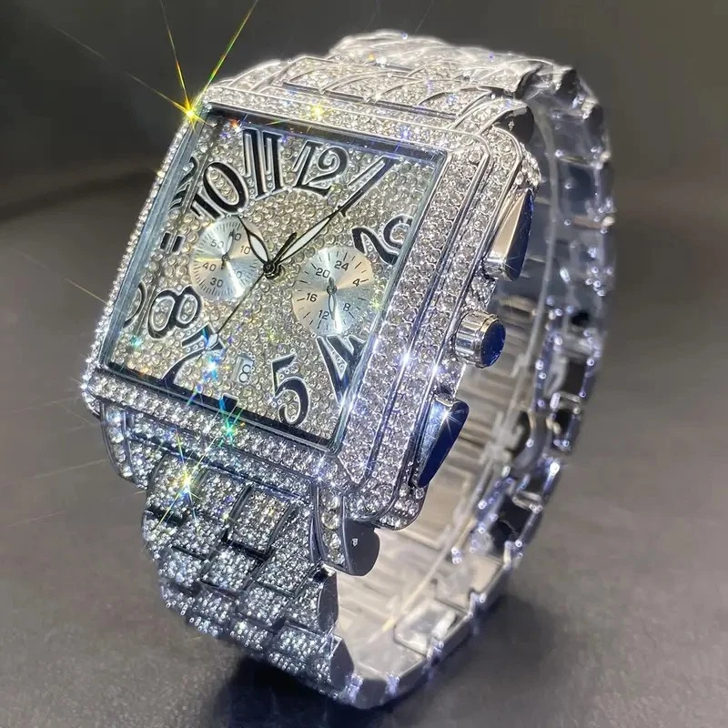Reloj de lujo Ice Out circonita cúbica diamante para hombre Hip Hop King Bling helado impermeable cuadrado Foto 1 de 4