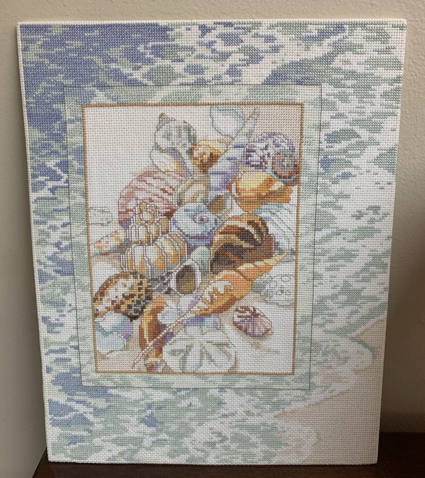 Finished - Bucilla Cross Stitch Tranquility 42433 Seashells Beach Nautical - Image 1 of 4