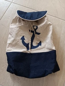 Rucksack Jutesack Meeresmotiv Anker Jeansstoff blau/beige Druckknopf - Bild 1 von 5