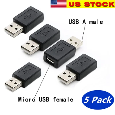 5x USB 2.0 A Type Male to 5 pin Micro USB B Type Female Cable Converter Adapter - Image 1 of 4