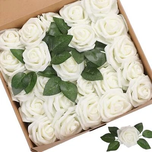 Artificial Flowers Roses 25pcs White Roses Wedding Bouquets Real Looking Foam... - Picture 1 of 7