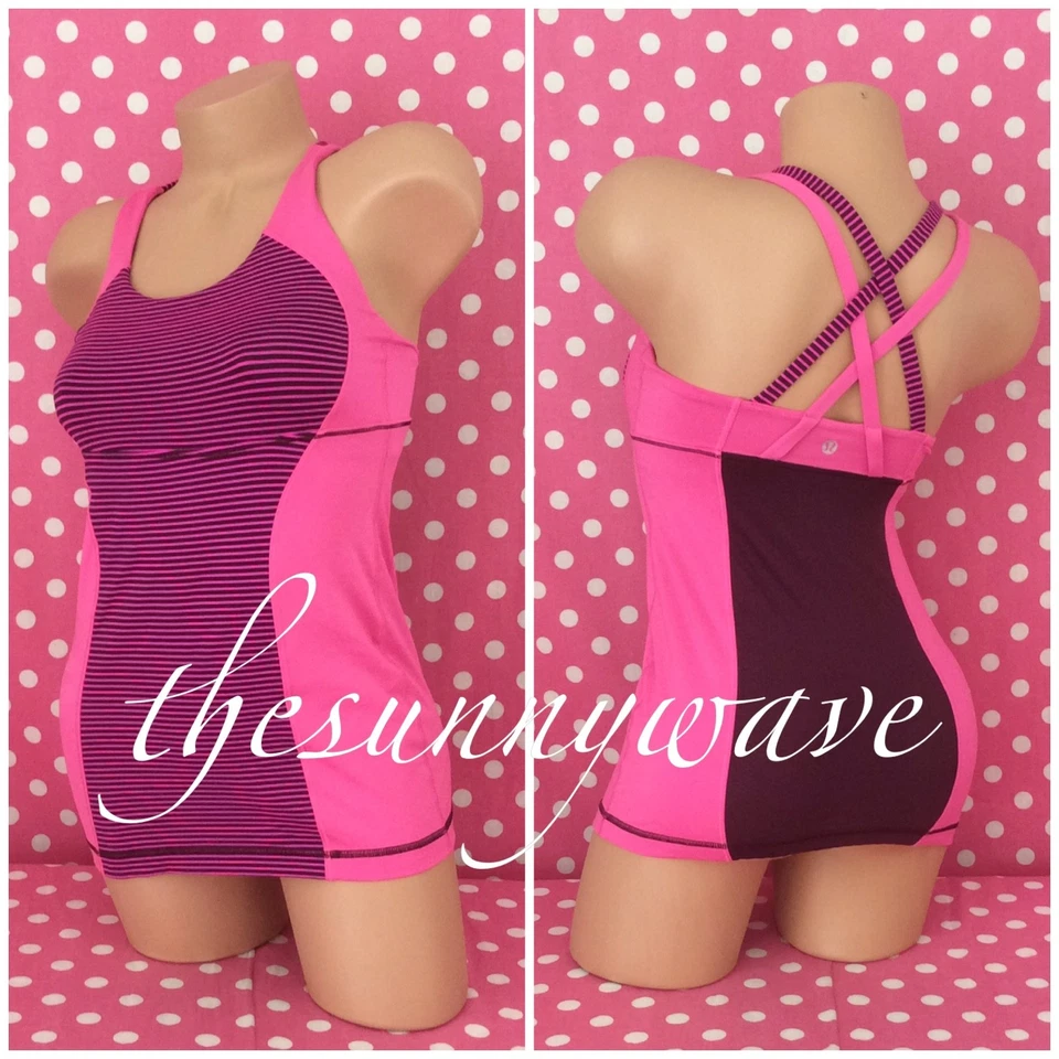 Lululemon Free To Be Tank Classic Stripe Strappy Back Pink Wine Yoga Top EUC 4 - Image 1 of 1