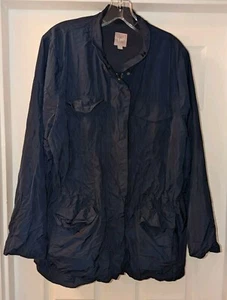 J JILL marineblaue Regenjacke vorne Reißverschluss verstellbare Taillentaschen verpackbar Größe XL - Bild 1 von 8