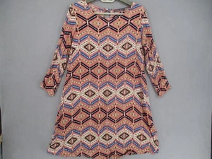 Mister Zimi Dress Womens 10 Pink Blue Boho Aztec Long Sleeve A Line Patterned - Picture 1 of 18