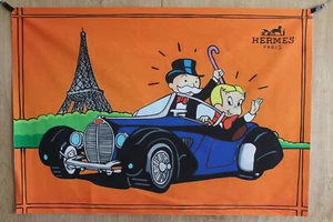 Monopoly Man and Richie Rich Driving in Paris Unframed Canvas Painting 52 x 74 - Picture 1 of 6