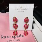 NWT Kate ks Spade Pink Enamel Glaze Inlaid Zircon Ladybug Linear Earrings Gold
