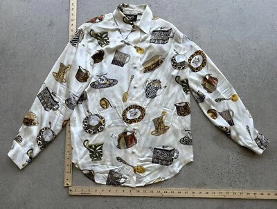Blusa vintage Corey B New York 100 % seda safari conjunto de té talla S Foto 1 de 4