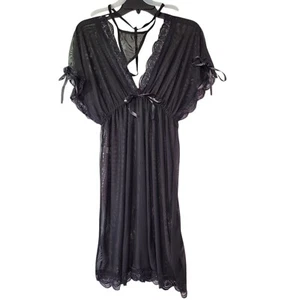 Sexy Women Lingerie Babydoll Lace Chemise Mesh Sleepwear With Thong Black Medium - Picture 1 of 12