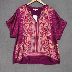 Daniel Rainn DR2 Top Gr. XXL Satin vorne Jersey hinten Knopfleiste NEU fuchsia Bluse - Bild 1 von 12