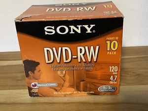 NIB  10-Pack  SONY 120 Min  4.7GB  1-2x  Blank DVD-RW Disc - Picture 1 of 6